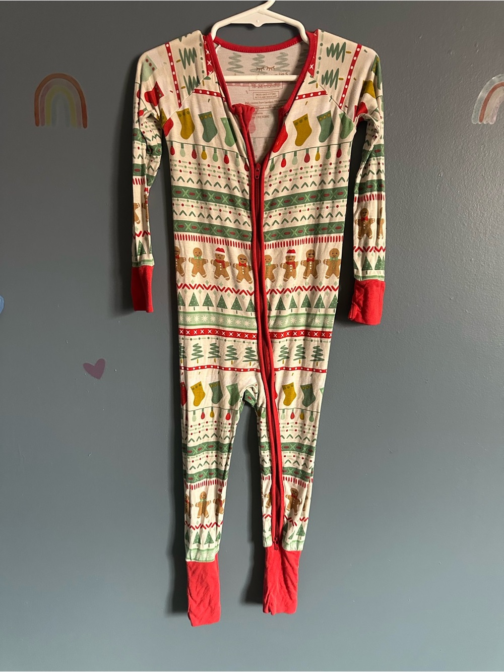 Little Sleepies Red & Green Gingerbread Holiday One-Piece Footie